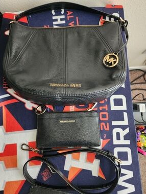 Michael Kors Black Leather Shoulder Bag with Matching Wallet